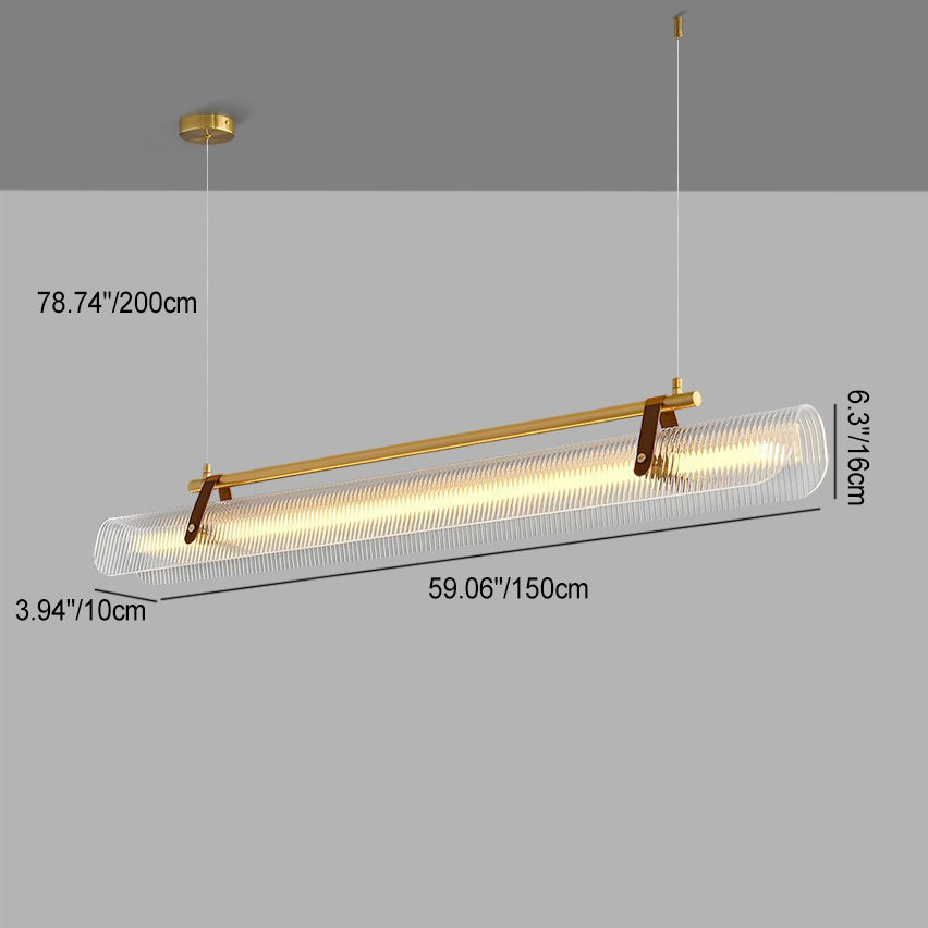 Contemporary Scandinavian Long Arched Cylinder Acrylic Leather Iron LED Island Light Chandelier for Living Room BulbSquare