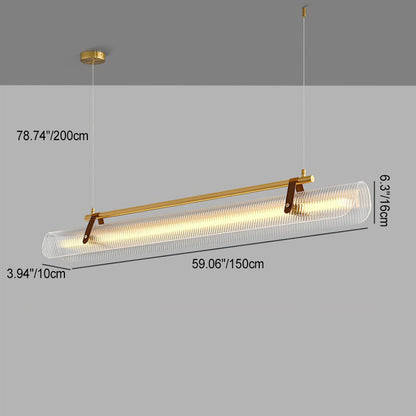 Contemporary Scandinavian Long Arched Cylinder Acrylic Leather Iron LED Island Light Chandelier for Living Room