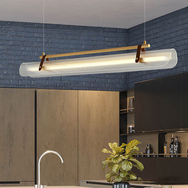 Contemporary Scandinavian Long Arched Cylinder Acrylic Leather Iron LED Island Light Chandelier for Living Room BulbSquare