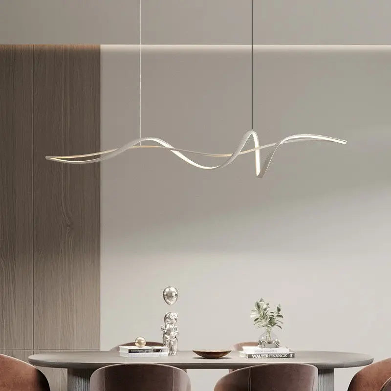 Contemporary Scandinavian Long Curve Acrylic Aluminum Iron LED Island Light Chandelier for Living Room Lumendat