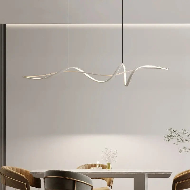 Contemporary Scandinavian Long Curve Acrylic Aluminum Iron LED Island Light Chandelier for Living Room modern luxury lighting