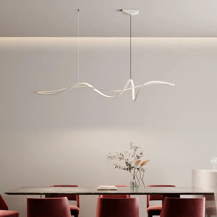 Contemporary Scandinavian Long Curve Acrylic Aluminum Iron LED Island Light Chandelier for Living Room Lumendat
