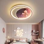 Modern Art Deco Round Astronaut Planet Acrylic Resin Iron LED Flush Mount Ceiling Light for Bedroom