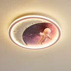 Modern Art Deco Round Astronaut Planet Acrylic Resin Iron LED Flush Mount Ceiling Light for Bedroom