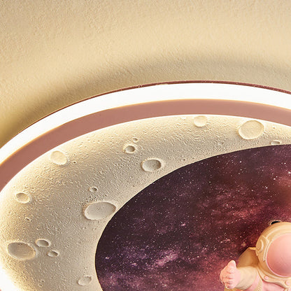 Modern Art Deco Round Astronaut Planet Acrylic Resin Iron LED Flush Mount Ceiling Light for Bedroom