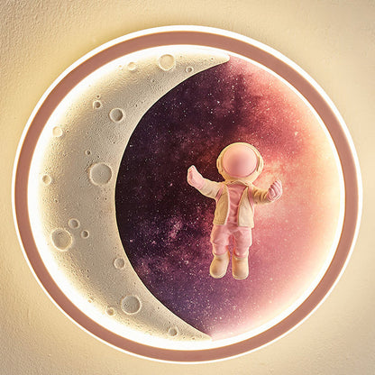 Modern Art Deco Round Astronaut Planet Acrylic Resin Iron LED Flush Mount Ceiling Light for Bedroom