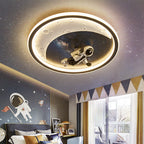 Modern Art Deco Round Astronaut Planet Acrylic Resin Iron LED Flush Mount Ceiling Light for Bedroom