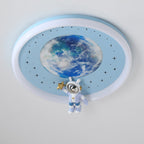 Modern Art Deco Kids Astronaut Planet Round Acrylic Resin Iron LED Flush Mount Ceiling Light For Bedroom