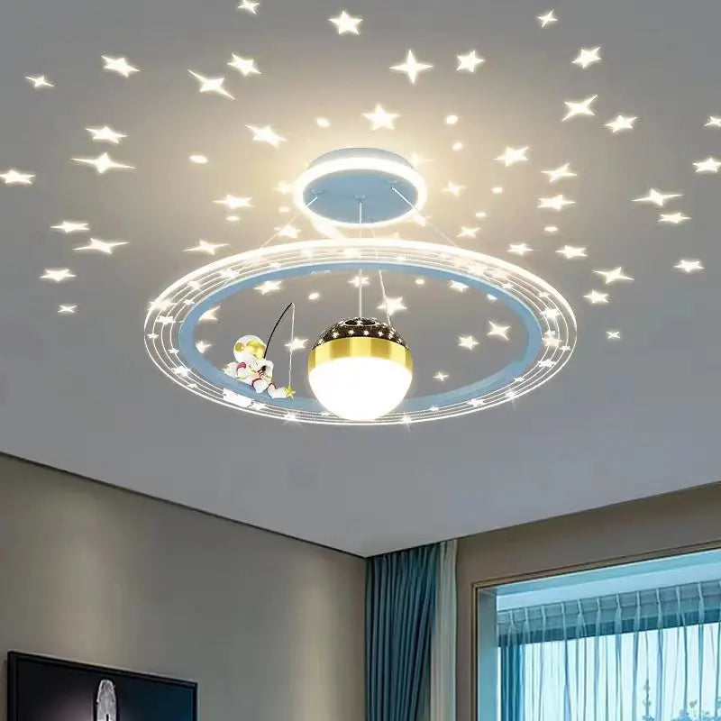 Modern Minimalist Kids Astronaut Stars Round Orb Pc Wood LED Chandelier for Living Room BulbSquare
