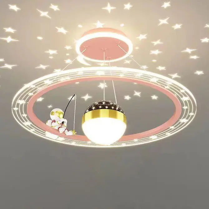 Modern Minimalist Kids Astronaut Stars Round Orb Pc Wood LED Chandelier for Living Room BulbSquare