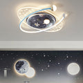 Contemporary Creative Kids Star Astronaut Oval Round PVC Resin Iron LED Flush Mount Ceiling Light For Bedroom