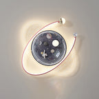 Contemporary Creative Kids Star Astronaut Oval Round PVC Resin Iron LED Flush Mount Ceiling Light For Bedroom