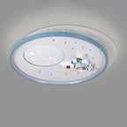 Modern Art Deco Kids Round Astronaut Moon Planet Acrylic Iron LED Flush Mount Ceiling Light For Bedroom