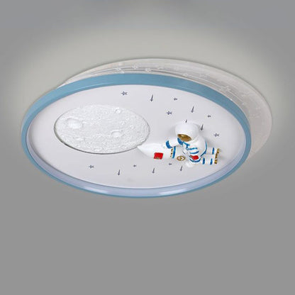 Modern Art Deco Kids Round Astronaut Moon Planet Acrylic Iron LED Flush Mount Ceiling Light For Bedroom