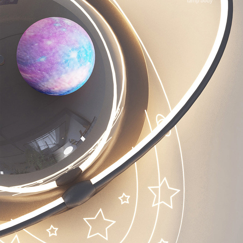 Modern Art Deco Kids Oval Astronaut Planet Acrylic Plaster Iron LED Flush Mount Ceiling Light for Living Room