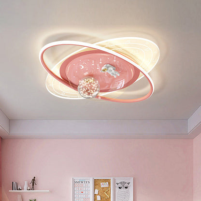 Modern Art Deco Kids Oval Astronaut Planet Acrylic Plaster Iron LED Flush Mount Ceiling Light for Living Room