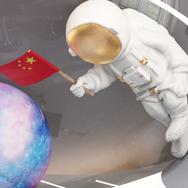 Modern Art Deco Kids Oval Astronaut Planet Acrylic Plaster Iron LED Flush Mount Ceiling Light for Living Room