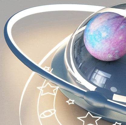 Modern Art Deco Kids Oval Astronaut Planet Acrylic Plaster Iron LED Flush Mount Ceiling Light for Living Room
