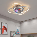 Modern Art Deco Kids Oval Astronaut Planet Acrylic Plaster Iron LED Flush Mount Ceiling Light for Living Room