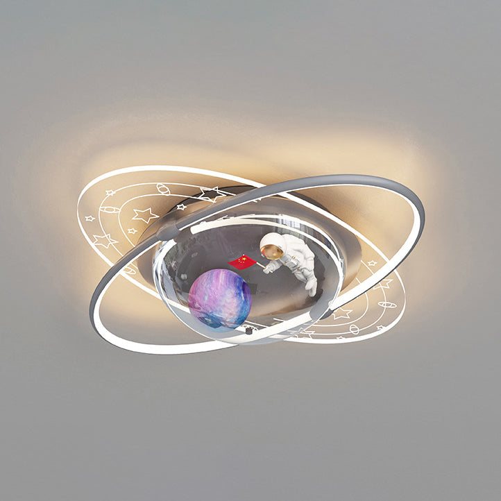 Modern Art Deco Kids Oval Astronaut Planet Acrylic Plaster Iron LED Flush Mount Ceiling Light for Living Room