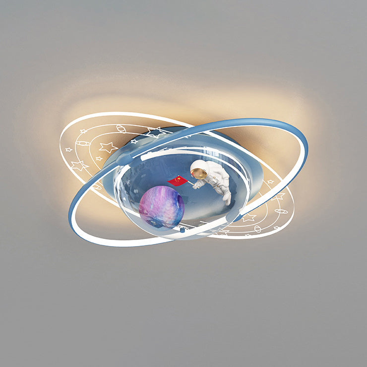 Modern Art Deco Kids Oval Astronaut Planet Acrylic Plaster Iron LED Flush Mount Ceiling Light for Living Room