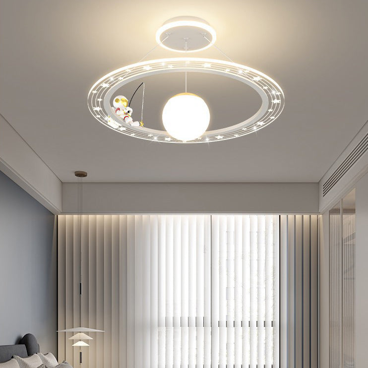 Lumendat Modern Art Deco Kids Astronaut Planet Round Acrylic Iron LED Chandelier For Living Room Lumendat