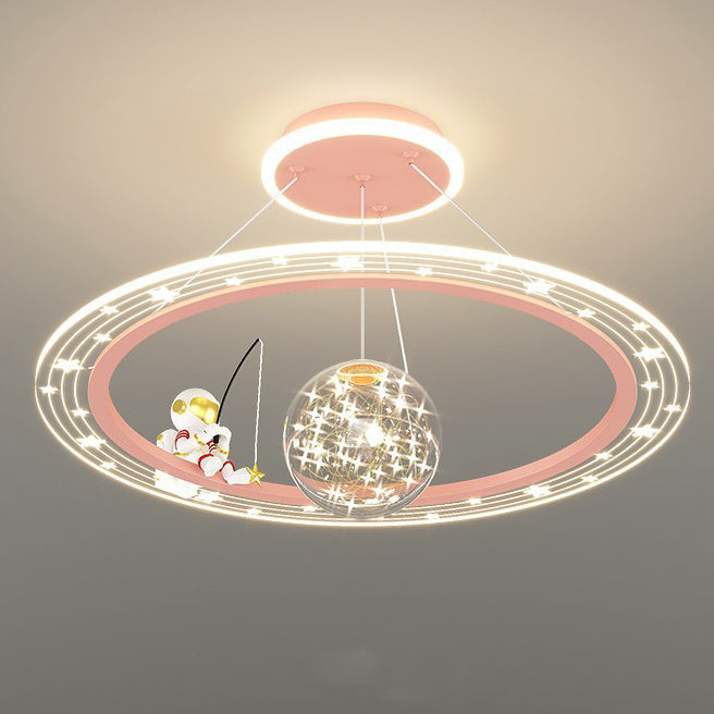Lumendat Modern Art Deco Kids Astronaut Planet Round Acrylic Iron LED Chandelier For Living Room Lumendat