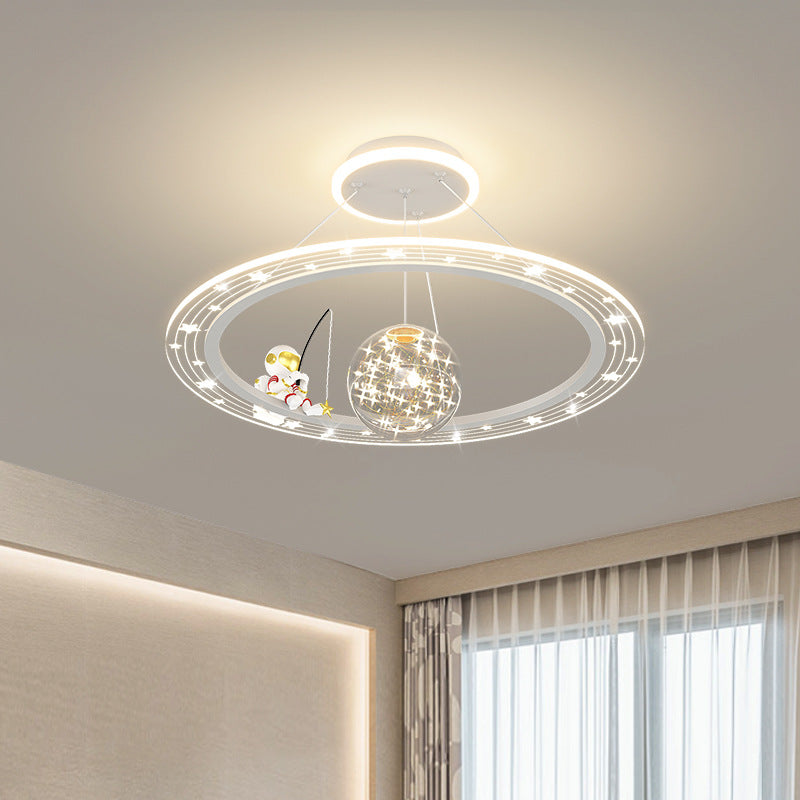 Lumendat Modern Art Deco Kids Astronaut Planet Round Acrylic Iron LED Chandelier For Living Room Lumendat