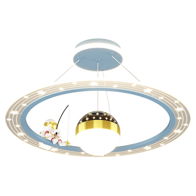 Lumendat Modern Art Deco Kids Astronaut Planet Round Acrylic Iron LED Chandelier For Living Room Lumendat