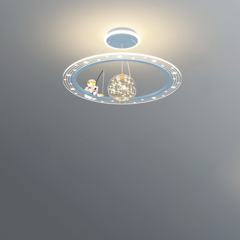 Lumendat Modern Art Deco Kids Astronaut Planet Round Acrylic Iron LED Chandelier For Living Room Lumendat