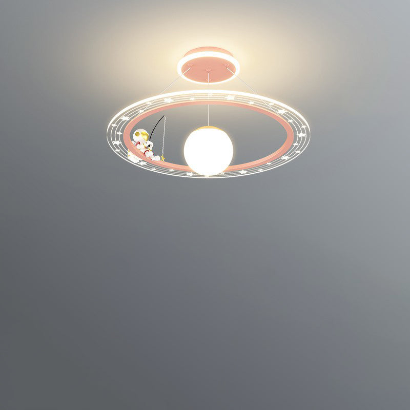 Lumendat Modern Art Deco Kids Astronaut Planet Round Acrylic Iron LED Chandelier For Living Room Lumendat