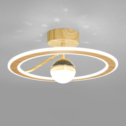 Contemporary Scandinavian Orb Round PE Iron LED Semi-Flush Mount Ceiling Light For Bedroom
