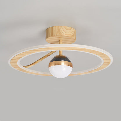 Contemporary Scandinavian Orb Round PE Iron LED Semi-Flush Mount Ceiling Light For Bedroom
