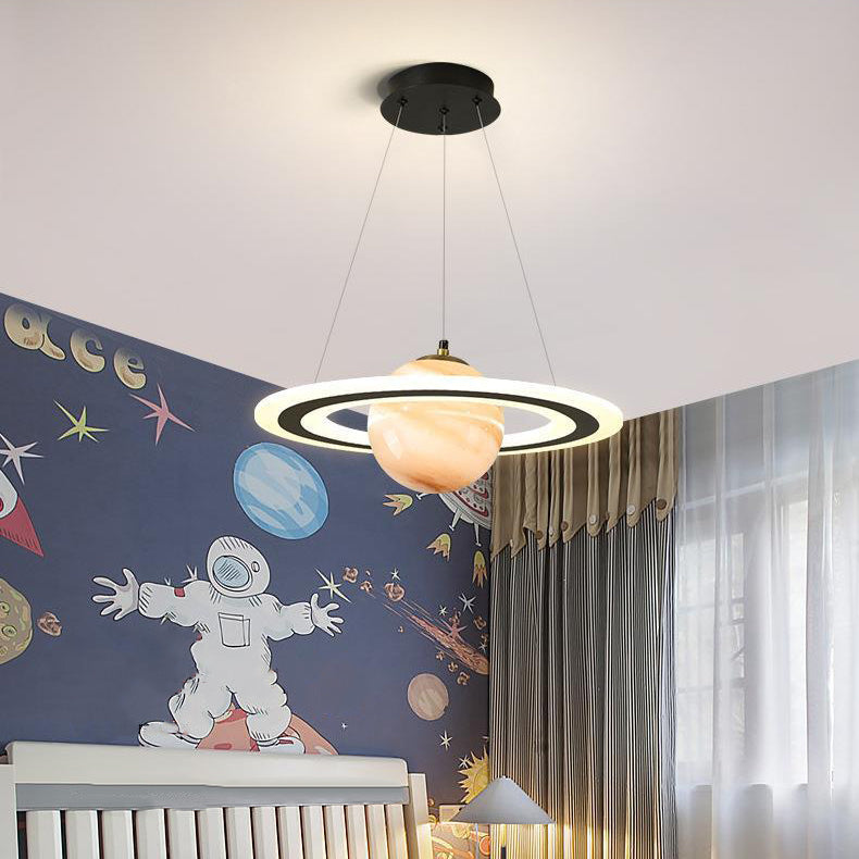 Modern Art Deco Kids Round Planet Spaceman Acrylic Iron LED Chandelier for Living Room BulbSquare
