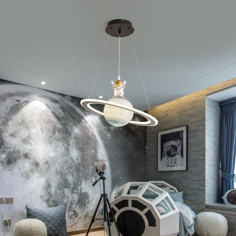 Modern Art Deco Kids Round Planet Spaceman Acrylic Iron LED Chandelier for Living Room BulbSquare