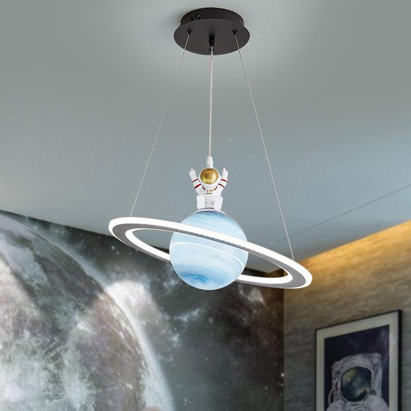 Modern Art Deco Kids Round Planet Spaceman Acrylic Iron LED Chandelier for Living Room BulbSquare
