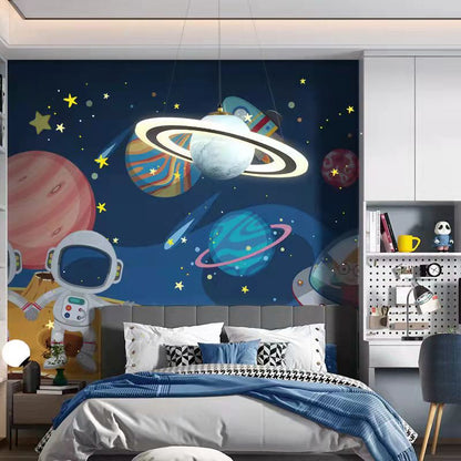 Modern Art Deco Kids Round Planet Spaceman Acrylic Iron LED Chandelier for Living Room