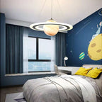Modern Art Deco Kids Round Planet Spaceman Acrylic Iron LED Chandelier for Living Room BulbSquare