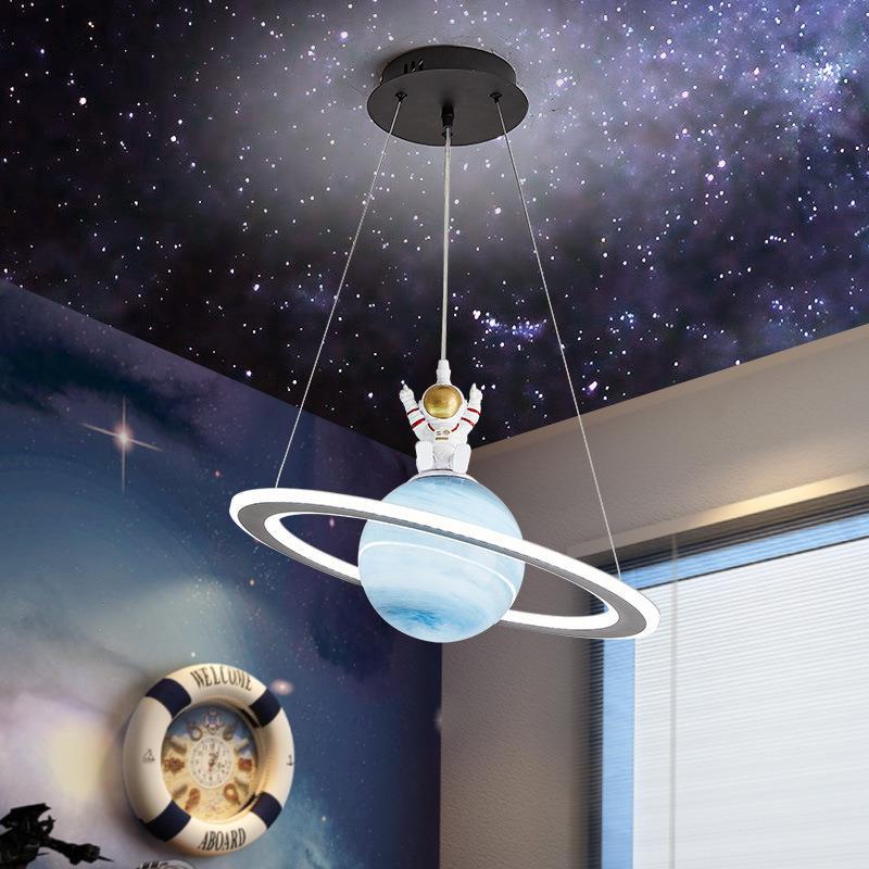 Modern Art Deco Kids Round Planet Spaceman Acrylic Iron LED Chandelier for Living Room BulbSquare