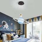 Modern Art Deco Kids Round Planet Spaceman Acrylic Iron LED Chandelier for Living Room BulbSquare