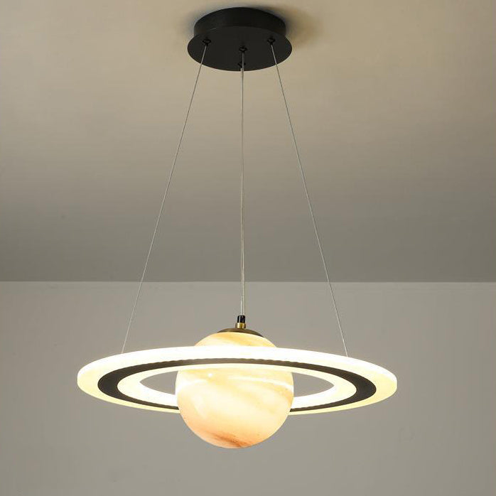 Modern Art Deco Kids Round Planet Spaceman Acrylic Iron LED Chandelier for Living Room