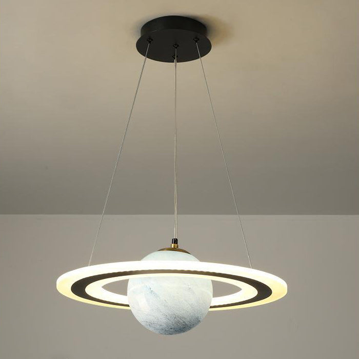 Modern Art Deco Kids Round Planet Spaceman Acrylic Iron LED Chandelier for Living Room BulbSquare