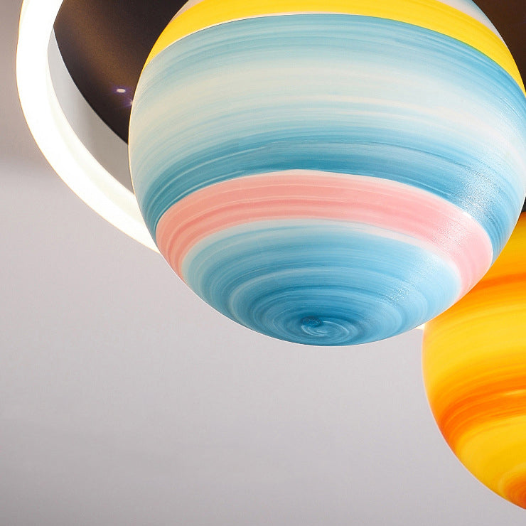 Modern Art Deco Kids Planet Astronaut Round Acrylic Resin Iron LED Flush Mount Ceiling Light for Bedroom