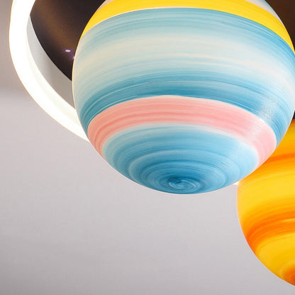 Modern Art Deco Kids Planet Astronaut Round Acrylic Resin Iron LED Flush Mount Ceiling Light for Bedroom
