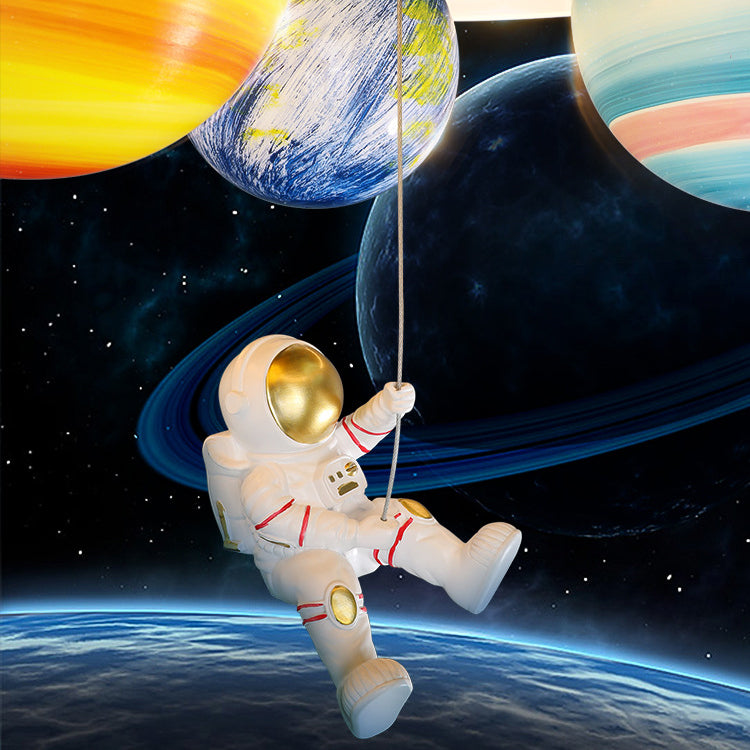 Modern Art Deco Kids Planet Astronaut Round Acrylic Resin Iron LED Flush Mount Ceiling Light for Bedroom