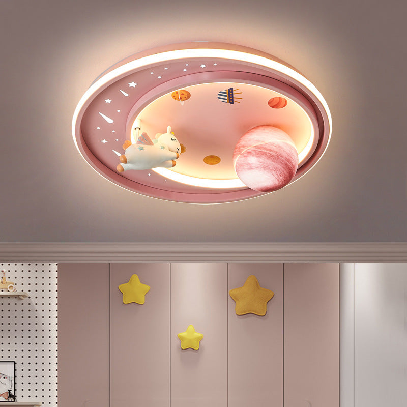 Lumendat Modern Art Deco Kids Unicorn Planet Round Acrylic Iron LED Flush Mount Ceiling Light For Bedroom Lumendat