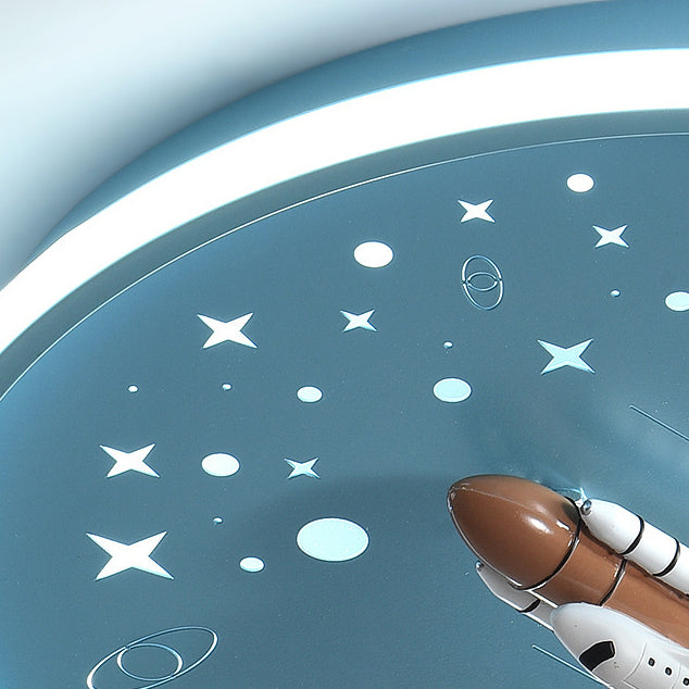Modern Art Deco Kids Unicorn Rocket Round Silicone Iron LED Flush Mount Ceiling Light for Living Room