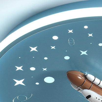 Modern Art Deco Kids Unicorn Rocket Round Silicone Iron LED Flush Mount Ceiling Light for Living Room