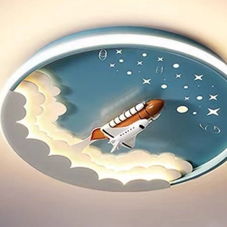 Modern Art Deco Kids Unicorn Rocket Round Silicone Iron LED Flush Mount Ceiling Light for Living Room
