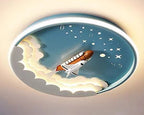 Modern Art Deco Kids Unicorn Rocket Round Silicone Iron LED Flush Mount Ceiling Light for Living Room